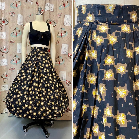 Vintage 1950s Skirt • Black Atomic Abstract Print