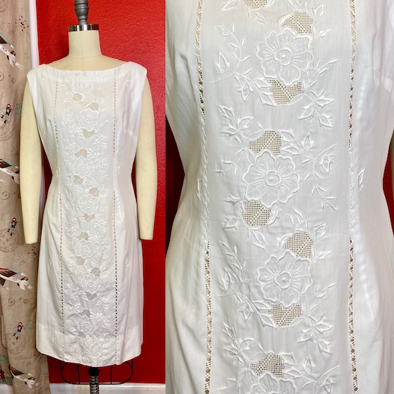 Vintage 1960s Dress • White Cotton Edwardian Lace
