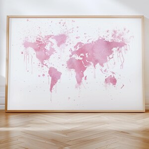 Weltkarte Wandkunst, Fernweh, Wanddekor, Aquarell Reise, Weltkarte Aquarell Spritzer, Reise Karte Kunstdruck, Erde Kunst
