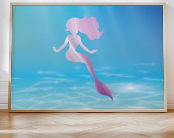Under The Sea Nursery Decor, Purple Mermaid Wall Art, Girls Room Poster, Kids Bedroom Print
