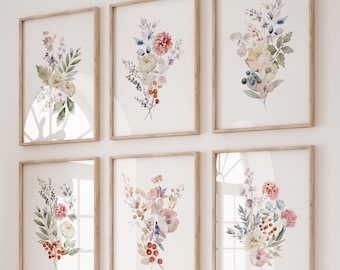 Watercolor Flower Print Set: Botanical Gallery Wall Art (Digital Download)