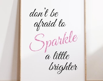 Girl Quote Print: Sparkle Typography, Pink & Black Wall Art (Digital Download)