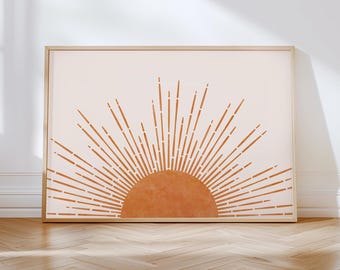 Boho Sunburst Print: Burnt Orange Sunrise Nursery Wall Art (Digital Download)
