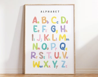 Alphabet Poster Classroom Decor, Printable ABC Wall Art, Watercolor Educational Print, Kids Room Wall Decor, Nursery Learning Artwork