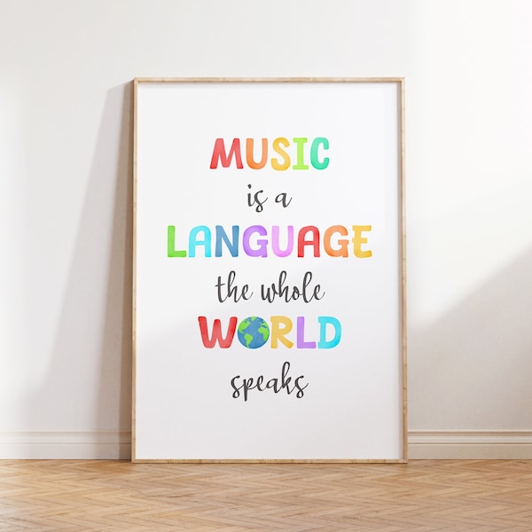 Music Quote Poster, Watercolor Musical Print, Printable Quote for Kids, Music Classroom Decor, Rainbow Nursery Wall Art, Music Teacher Print