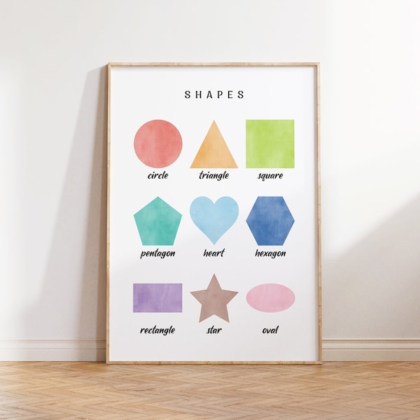 Shapes Educational Poster, Learning Materials For Children, Colorful Geometric Shapes Art, Homeschool Wall Art, Printable Montessori Print