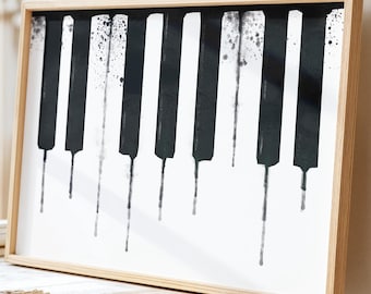 Watercolor Piano Keys Print: Black & White Music Room Decor (Digital Download)