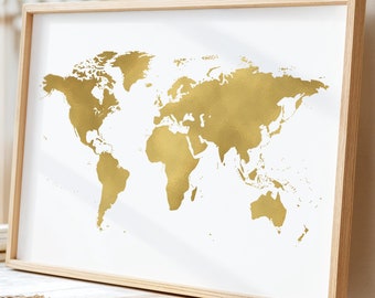 Gold Foil World Map Print: Travel Wall Art (Digital Download)