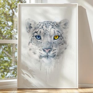 Snow Leopard Watercolor Poster: Nursery Wall Art (Instant Download)