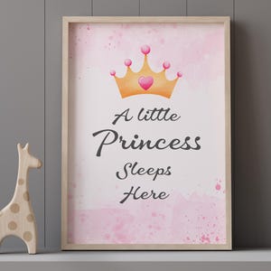 A Little Princess Sleeps Here Wall Art, Girl Nursery Print, Baby Room Poster, Kids Room Artwork, Watercolor Wall Decor, Instant Download Art