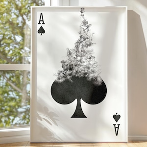 Pôster de Ás de Espadas, Impressão de Carta de Baralho, Decoração de Parede de Ás para Imprimir, Arte de Parede em Preto e Branco, Arte de Sala de Jogos, Presente de Jogador de Pôquer, Arte de Fumaça