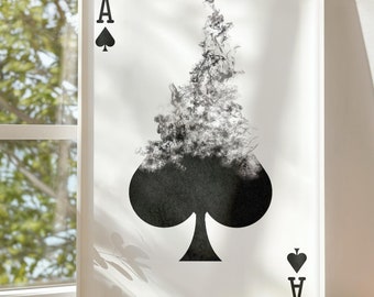 Schoppenaas Smoke Art Print: zwart-wit pokerdecor (digitale download)