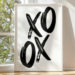 XOXO Print, Printable Black And White XO Poster, Monochrome Wall Decor, Trendy Typography Artwork, Kisses Wall Art, Graffiti Art Print
