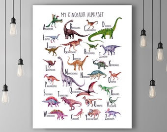 Mein Dinosaurier Alphabet Poster, druckbare ABC Kinderzimmer Wanddekoration, Kinderzimmer Dinosaurier Druck, pädagogische Wandkunst, Spielzimmer Kunstwerk, Dino Poster