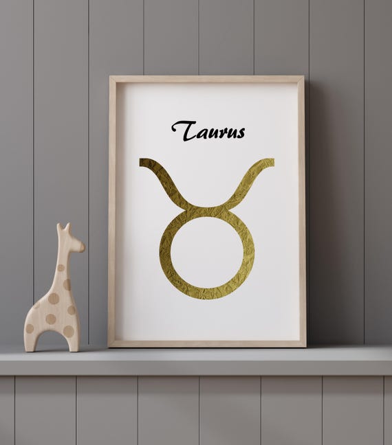 Printable Taurus Poster, Zodiac Wall Art, Astrology Wall Decor, Gold Foil Artwork, Birthday Print, Zodiac Sign Gift, Baby Room Decor