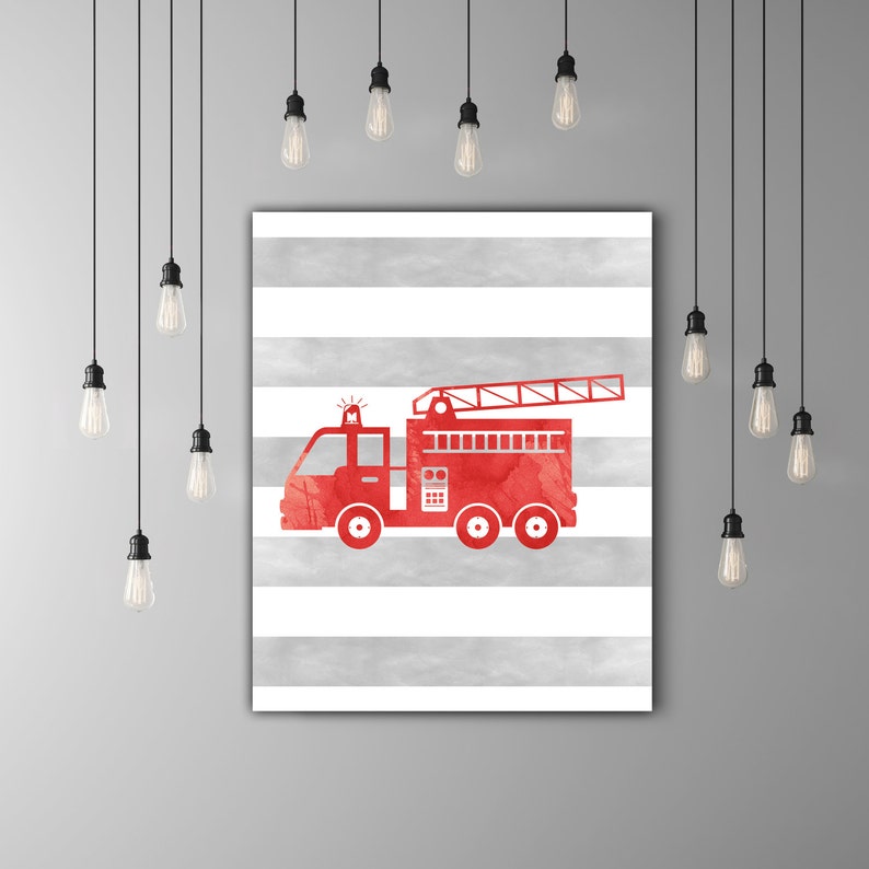 Fire Truck Nursery Art Boy Room Art Kids Room Decor Vehicle | Etsy