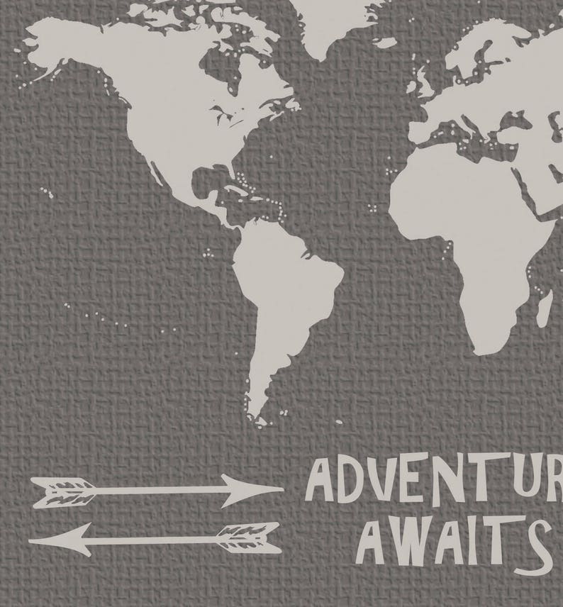 adventure awaits printable world map world travel decor etsy