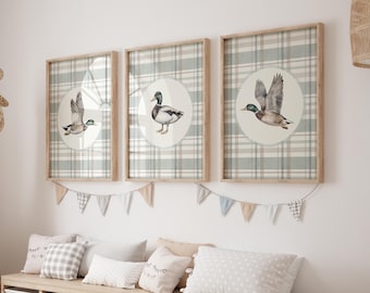 Mallard Duck Nursery Farmhouse Decor, Boy Nursery Print Set of 3, Cottage Core Poster