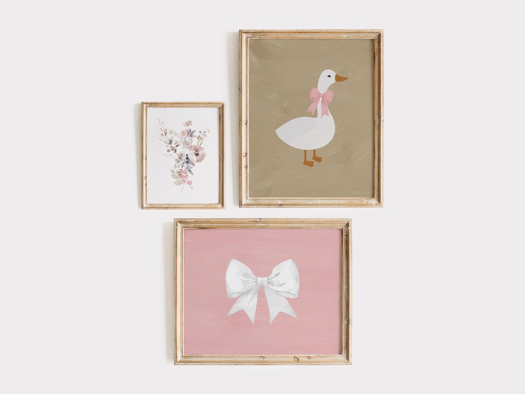 Vintage Nursery Wall Art Set of 3, Silly Goose Print, Pink Bow Decor - Etsy