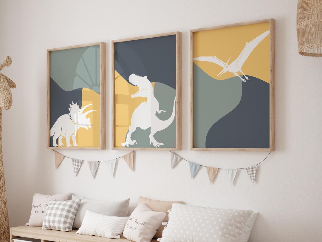 Dinosaur Print Set of 3, Boy Nursery Wall Art, Printable T Rex Poster ...