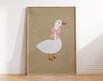 Silly Goose With Bow Print, Nursery Farmhose Wall Decor, Printable Pink Coquette Poster