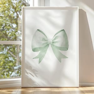 Vintage Green Bow Watercolor Poster: Girl Nursery Art (Digital Download)