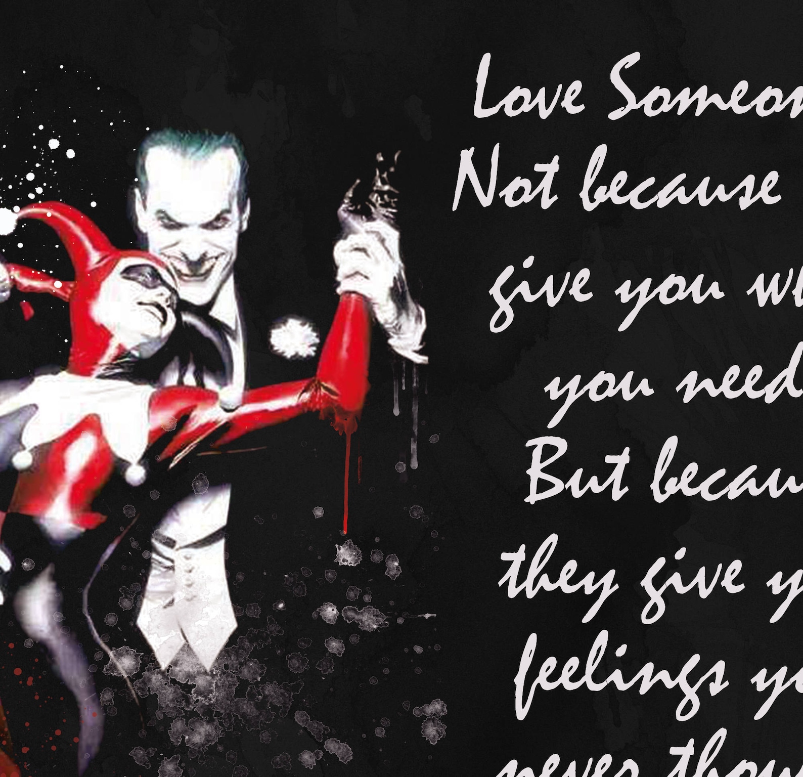 Joker And Harley Quinn Gift Black White Red Art Mad Love | Etsy