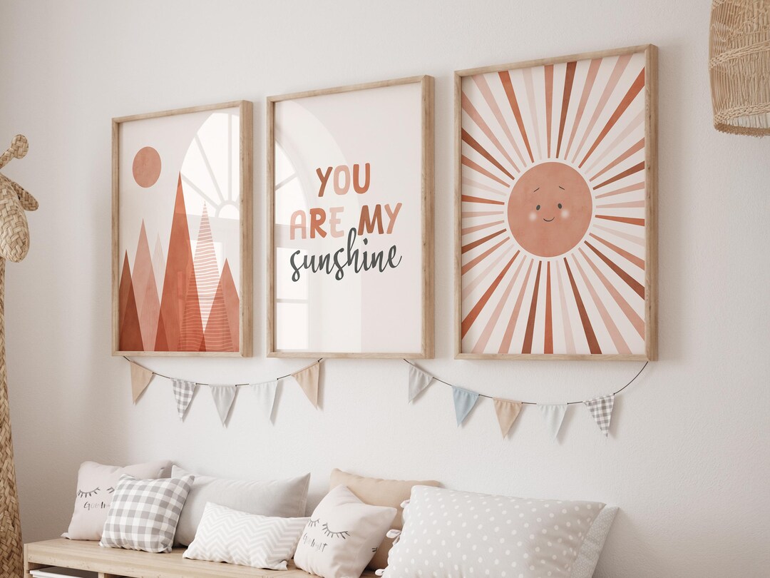 Nursery Wall Art Set of 3, You Are My Sunshine Poster, Terracotta Sun ...