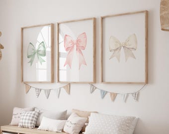 Watercolor Bow Print Set: Vintage Nursery Wall Art (Digital Download)