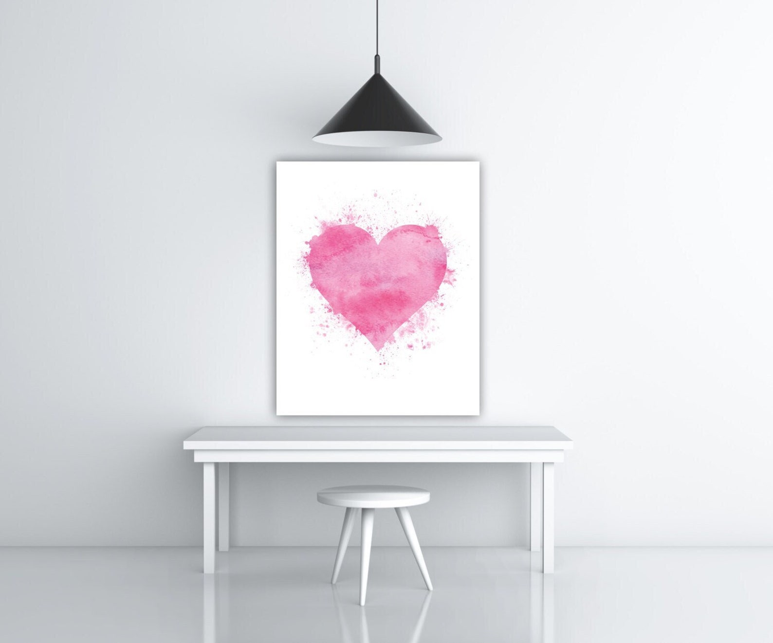 Love Pink Watercolor Heart Art, Pink Heart Wall Art Watercolor