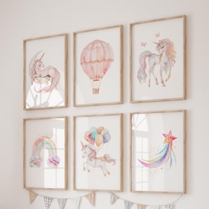Unicorn Watercolor Print Set: Gold Glitter Rainbow Nursery Art (Digital Download)