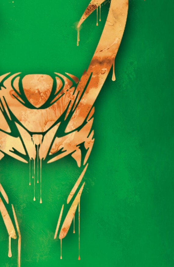 Green Gold Watercolor Loki Helmet Comic Book Art Marvel Etsy
