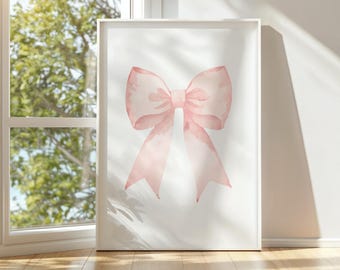 Vintage Pink Bow Watercolor Print: Baby Girl Nursery Art (Instant Download)