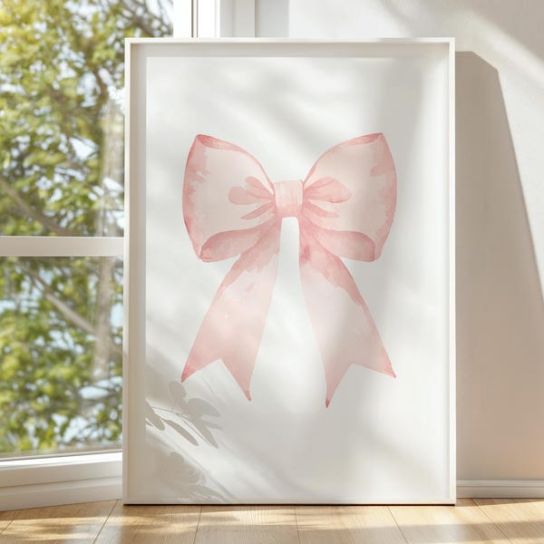Vintage Pink Bow Watercolor Print: Baby Girl Nursery Art (Instant Download)