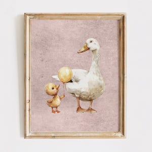 Mother Duck Print: Vintage Farm Animal, Cottagecore Nursery Art (Instant Download)