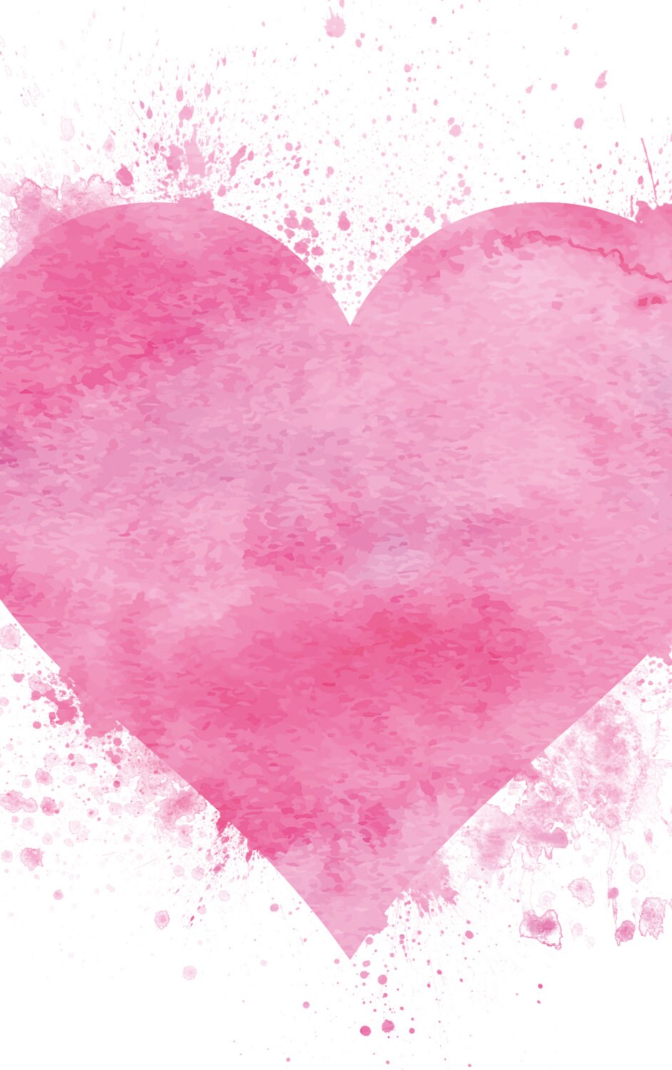 Love Pink Watercolor Heart Art, Pink Heart Wall Art Watercolor