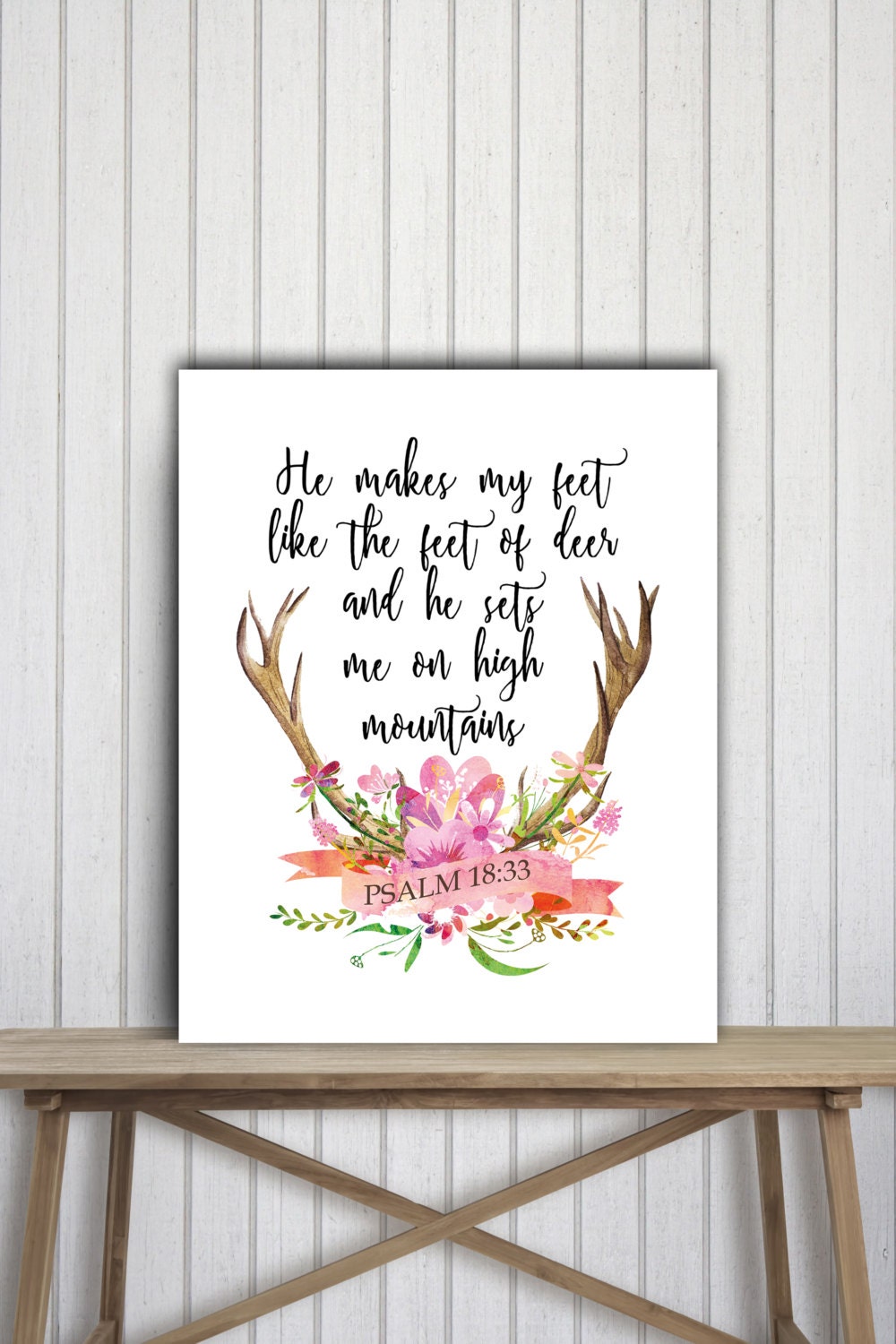 Printable Scripture Wall Art Floral Antlers With Flowers Etsy