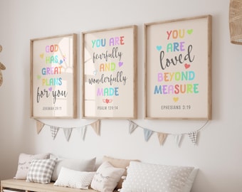 Kids Bible Verse Print Set of 3, Christian Nursery Wall Decor, Printable Scripture Poster