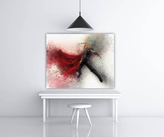 Thor Print Superhero Art Marvel Comic Wall Art Avengers Bedroom Decor Movie Print Marvel Painting Movie Wall Art Watercolor Red Black