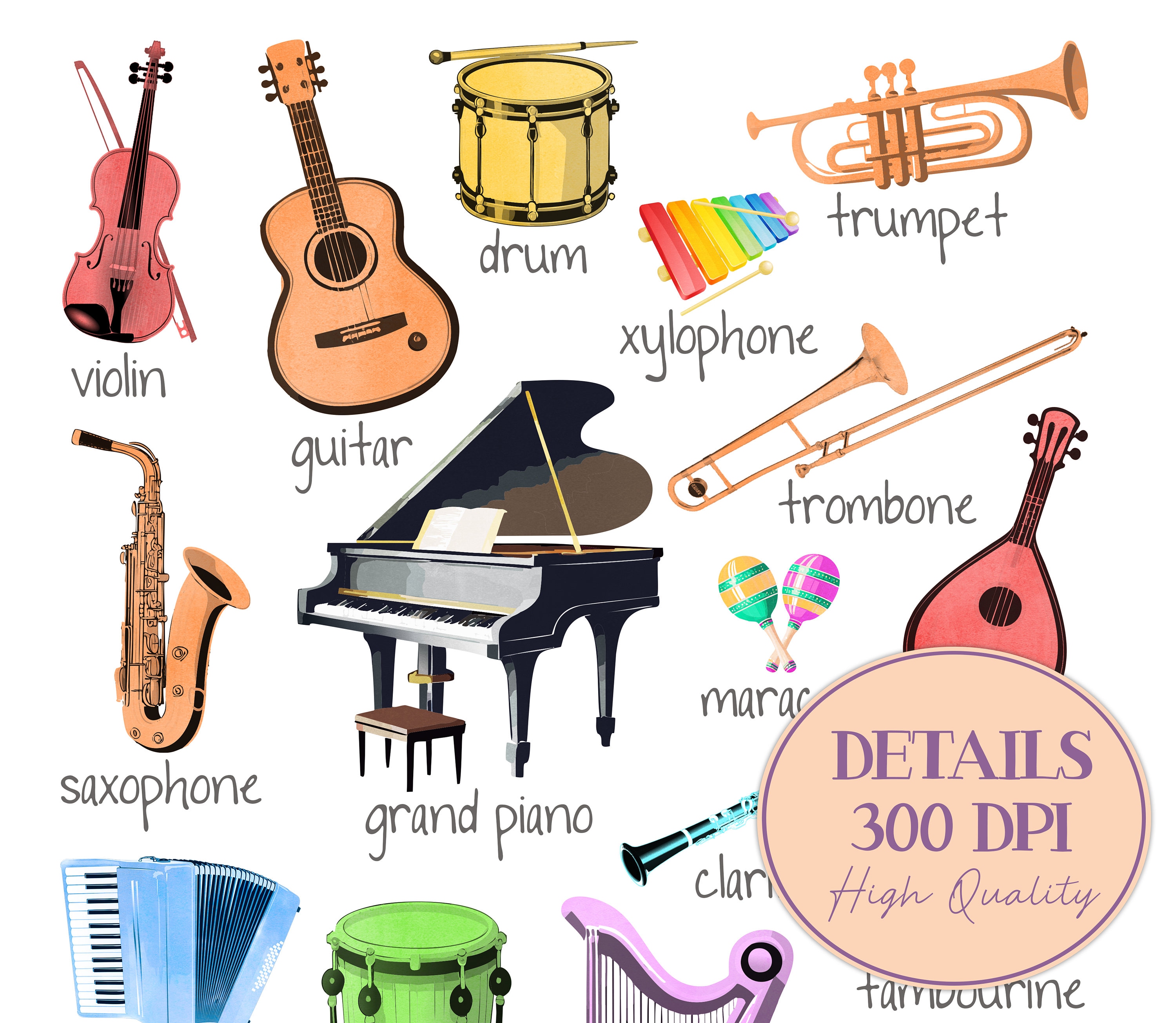 Montessori Printable Classroom Decor, Watercolor Musical Instruments ...