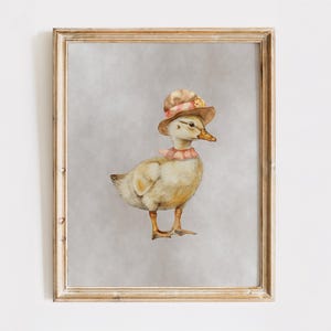 Vintage Duckling Art Print, Cute Animal Wall Art, Duck Girl Bedroom Decor, Printable Farm Animal Poster, Digital Cottage Nursery Artwork