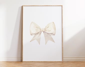 Watercolor Beige Bow Print: Vintage Nursery Wall Art (Digital Download)