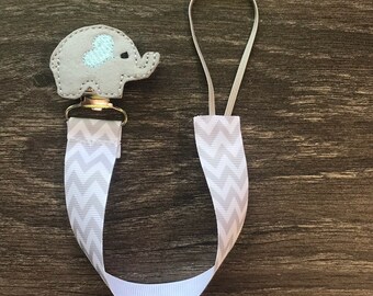 Elephant Embroidered Pacifier Clip for Baby