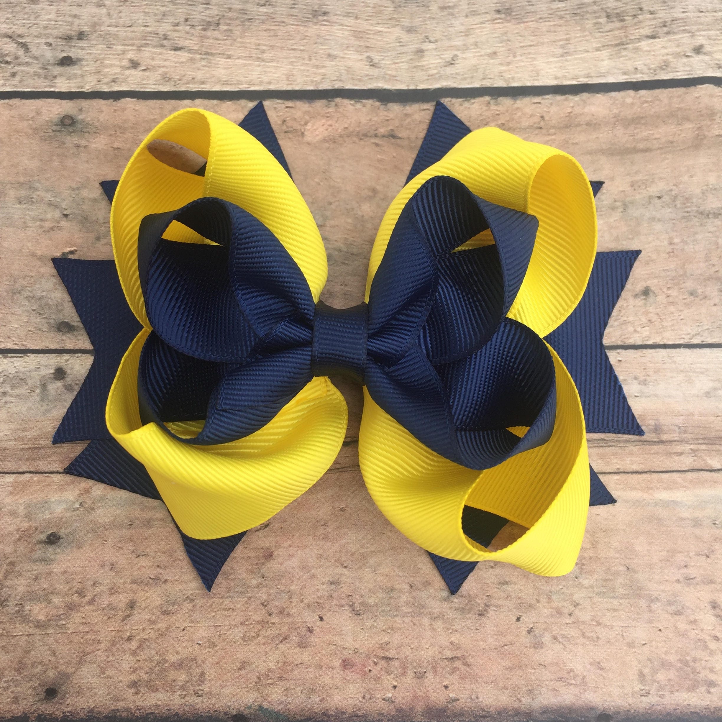 Navy and Yellow Bow Hairbow Boutique Bow Baby Bow Hair | Etsy