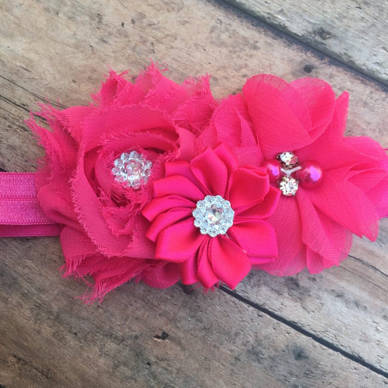 Pink Baby Headband Pink Flower Headband Flower Girl Etsy