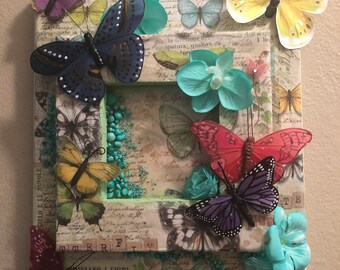 BUTTERFLIES ABOUND; love butterflies, butterflies with custom dyed silk flowers and art stones.