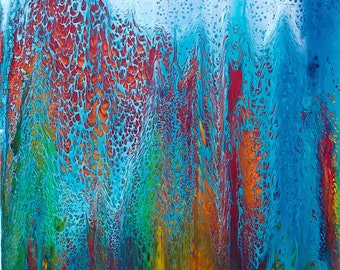 RAINBOW GEYSER, Fluid Acrylic Pour Painting, 16x20