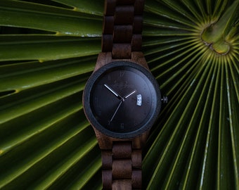 Stylish Men's Walnut Wood Wooden Watch, with custom text, free shipping