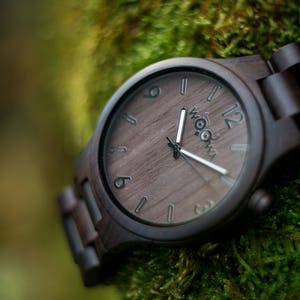 Free custom engraving, Elegant Handmade Men Wooden Watch Made from Exotic Sandal Wood With Czech Design, best anniversary gift image 4