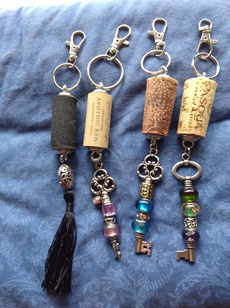 Wine cork keychain beaded cork keychain cork keyring Wine Etsy